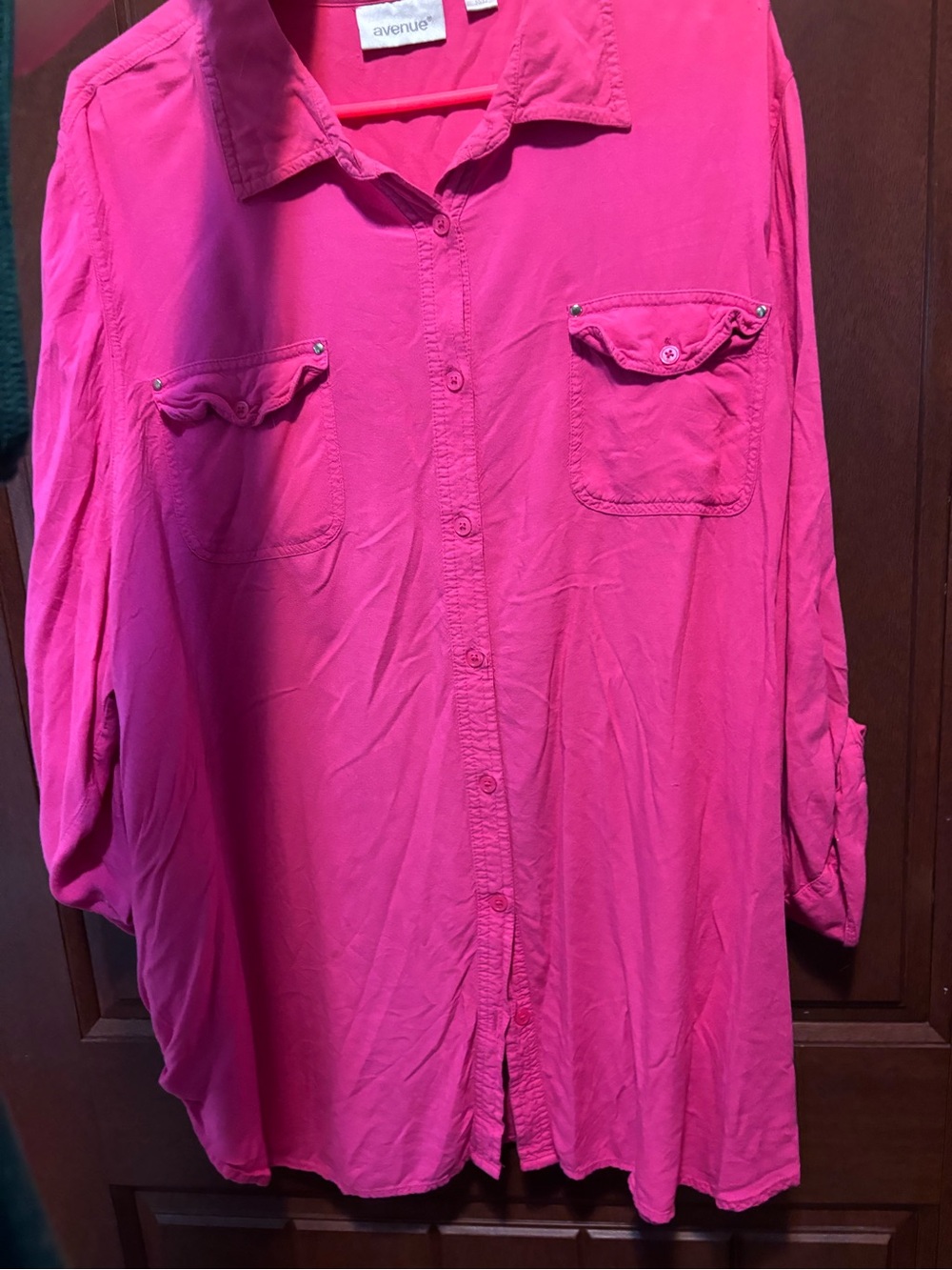 Avenue Bright Pink Button-Front Women's Shirt